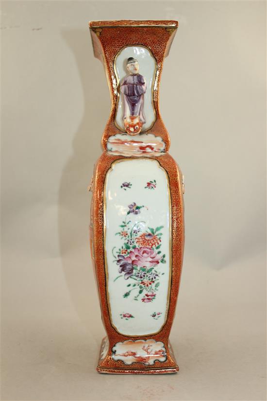 An unusual Chinese famille rose figural vase, Qianlong period, 36.7cm.